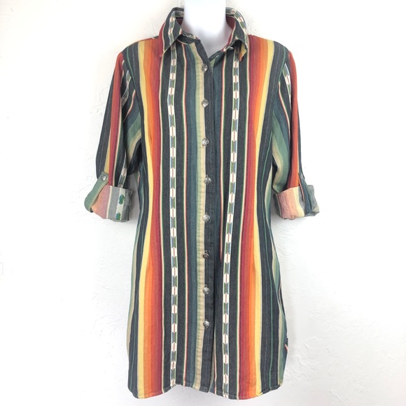 L&B Dresses & Skirts - L&B Serape Striped Button Front Shirt Dress